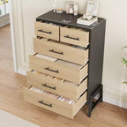 Cómoda de roble natural con 6 cajones, mueble de almacenamiento independiente (118.3 cm de alto) para dormitorio, sala de estar o entrada