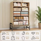 Cómoda de roble natural con 6 cajones, mueble de almacenamiento independiente (118.3 cm de alto) para dormitorio, sala de estar o entrada
