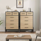 Cómoda de roble natural con 6 cajones, mueble de almacenamiento independiente (118.3 cm de alto) para dormitorio, sala de estar o entrada