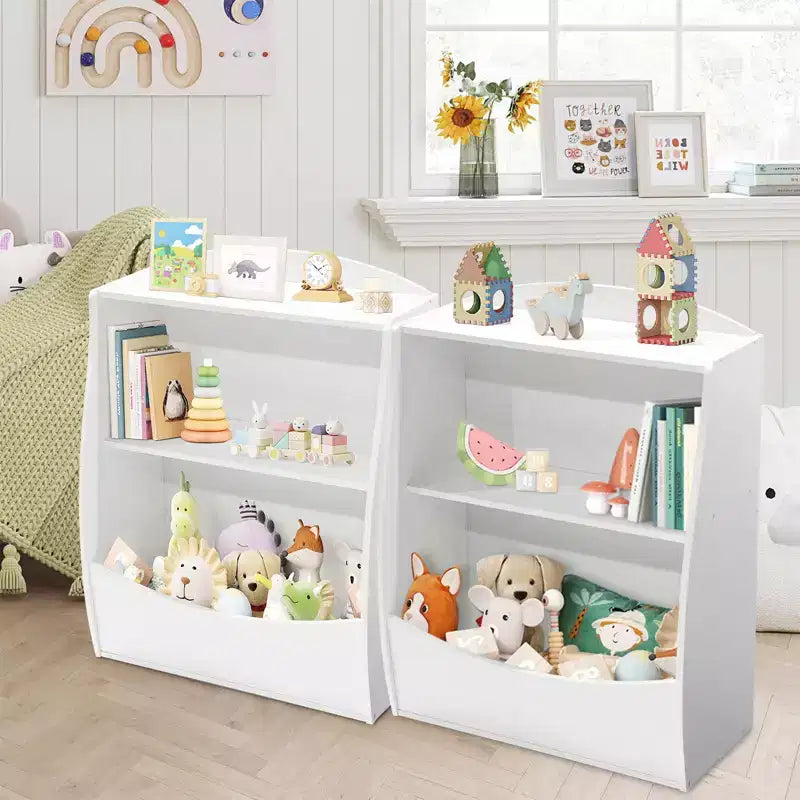 Estantería infantil - Organizador de almacenamiento de libros, Armario de almacenamiento de juguetes de doble capa para niños con compartimentos abiertos para dormitorio, habitación infantil, sala de juegos