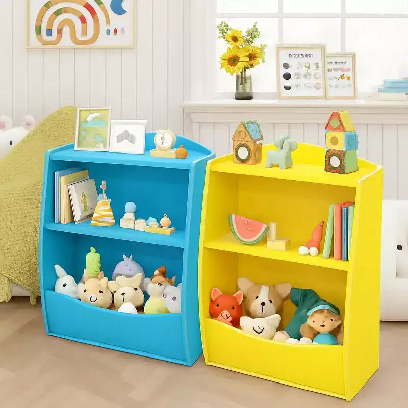 Estantería infantil - Organizador de almacenamiento de libros, Armario de almacenamiento de juguetes de doble capa para niños con compartimentos abiertos para dormitorio, habitación infantil, sala de juegos