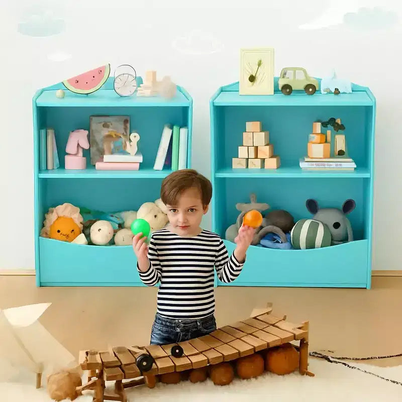 Estantería infantil - Organizador de almacenamiento de libros, Armario de almacenamiento de juguetes de doble capa para niños con compartimentos abiertos para dormitorio, habitación infantil, sala de juegos