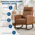 Mecedora tapizada COZONY con respaldo alto y patas de madera, cómoda mecedora de acento para guardería con bolsillo lateral para sala de estar