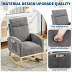 Mecedora tapizada COZONY con respaldo alto y patas de madera, cómoda mecedora de acento para guardería con bolsillo lateral para sala de estar