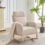 Mecedora tapizada COZONY con respaldo alto y patas de madera, cómoda mecedora de acento para guardería con bolsillo lateral para sala de estar