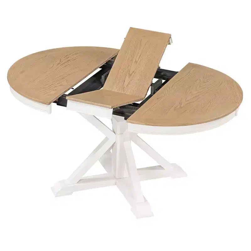Mesa de comedor extensible retro Okak de 54 pulgadas, mesa plegable con hoja de 12 pulgadas, mesa redonda para comedor, sala de estar, cocina