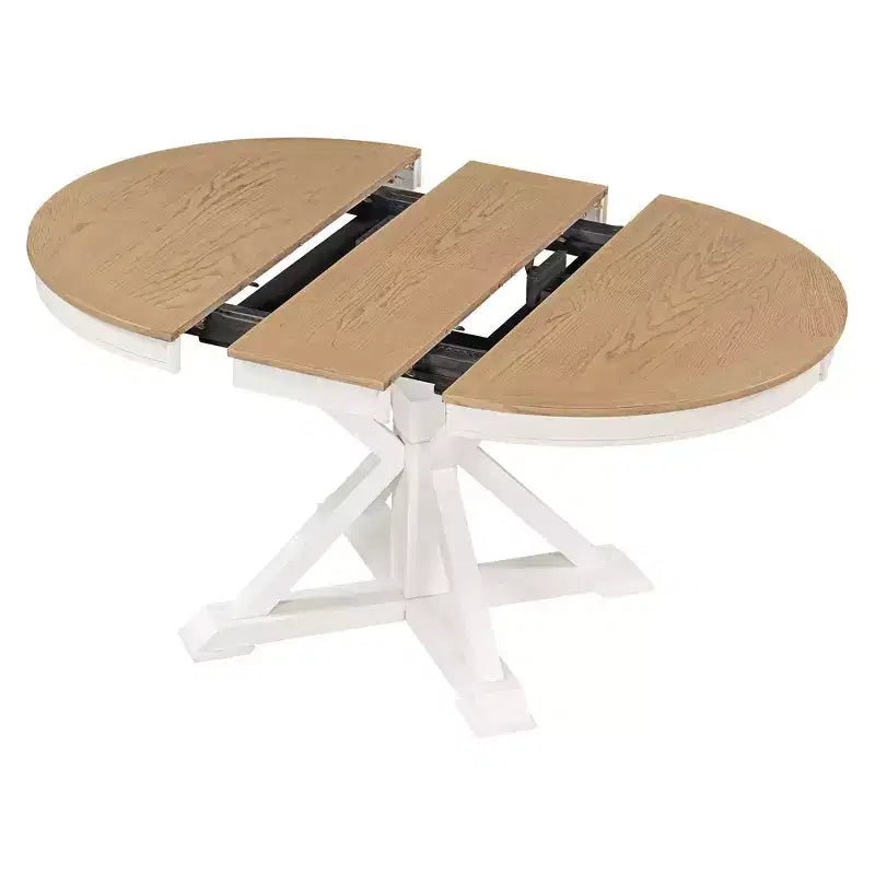 Mesa de comedor extensible retro Okak de 54 pulgadas, mesa plegable con hoja de 12 pulgadas, mesa redonda para comedor, sala de estar, cocina