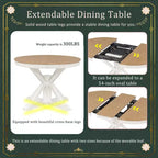 Mesa de comedor extensible retro Okak de 54 pulgadas, mesa plegable con hoja de 12 pulgadas, mesa redonda para comedor, sala de estar, cocina