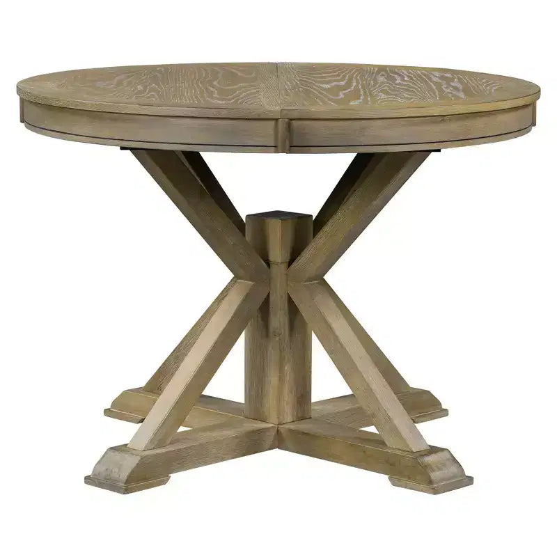 Mesa de comedor extensible retro Okak de 54 pulgadas, mesa plegable con hoja de 12 pulgadas, mesa redonda para comedor, sala de estar, cocina