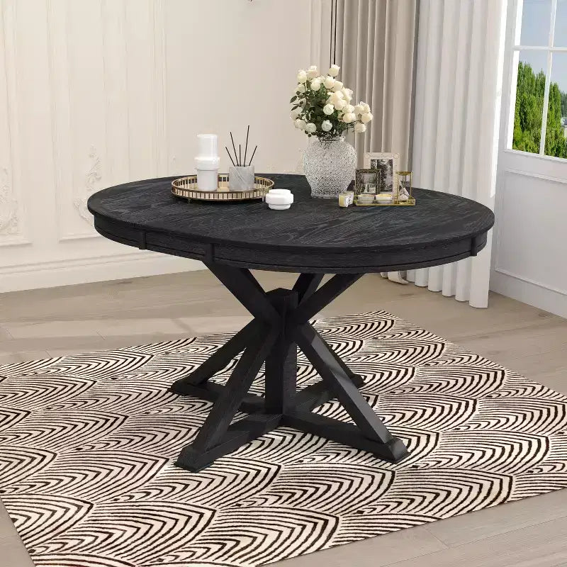 Mesa de comedor extensible retro Okak de 54 pulgadas, mesa plegable con hoja de 12 pulgadas, mesa redonda para comedor, sala de estar, cocina