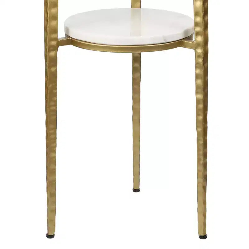 JONATHAN Y Seraphina 24.75 Mesa auxiliar decorativa y mesa de bebidas industrial de 2 niveles con estructura metálica y superficie redonda de mármol blanco