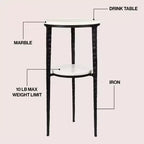 JONATHAN Y Seraphina 24.75 Mesa auxiliar decorativa y mesa de bebidas industrial de 2 niveles con estructura metálica y superficie redonda de mármol blanco
