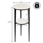 JONATHAN Y Seraphina 24.75 Mesa auxiliar decorativa y mesa de bebidas industrial de 2 niveles con estructura metálica y superficie redonda de mármol blanco