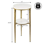 JONATHAN Y Seraphina 24.75 Mesa auxiliar decorativa y mesa de bebidas industrial de 2 niveles con estructura metálica y superficie redonda de mármol blanco
