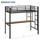 Cama alta individual con escritorio grande y estanterías de almacenamiento de 2 niveles, cama alta de metal resistente con escalera y barandilla para niños y adultos