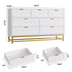 Cómoda para dormitorio, 7 cajones con tiradores y patas de metal dorado, cómoda moderna para armario