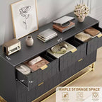 Cómoda para dormitorio, 7 cajones con tiradores y patas de metal dorado, cómoda moderna para armario