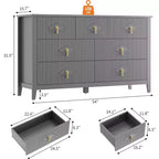 Cómoda para dormitorio con 7 cajones, cómoda moderna de 137 cm de ancho con tirador metálico, cómoda para TV, organizador de cajones de madera para dormitorio