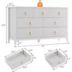 Cómoda para dormitorio con 7 cajones, cómoda moderna de 137 cm de ancho con tirador metálico, cómoda para TV, organizador de cajones de madera para dormitorio