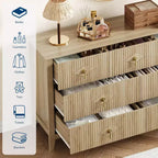 Cómoda para dormitorio con 7 cajones, cómoda moderna de 137 cm de ancho con tirador metálico, cómoda para TV, organizador de cajones de madera para dormitorio