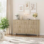 Cómoda para dormitorio con 7 cajones, cómoda moderna de 137 cm de ancho con tirador metálico, cómoda para TV, organizador de cajones de madera para dormitorio