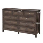 Cómoda rústica moderna Okak de 9 cajones con tiradores plateados, cómoda de madera minimalista, cómoda para dormitorio, recibidor