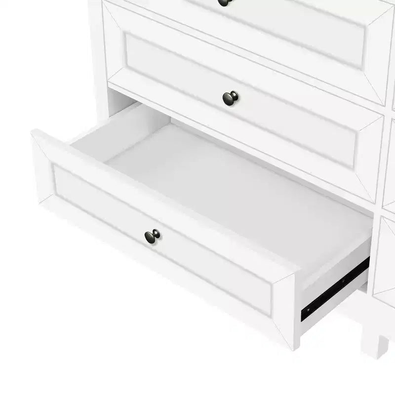 Cómoda rústica moderna Okak de 9 cajones con tiradores plateados, cómoda de madera minimalista, cómoda para dormitorio, recibidor