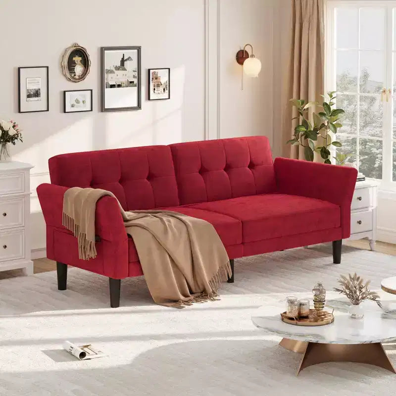 Sofá Cama Futón 89, Sofá Cama Convertible con Respaldo y Reposabrazos Ajustables, Sofá Cama Moderno para Sala de Estar, Dormitorio, Apartamentos