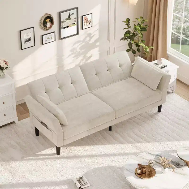 Sofá Cama Futón 89, Sofá Cama Convertible con Respaldo y Reposabrazos Ajustables, Sofá Cama Moderno para Sala de Estar, Dormitorio, Apartamentos