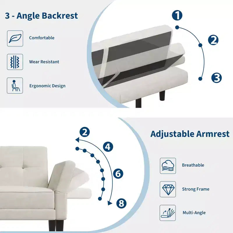 Sofá Cama Futón 89, Sofá Cama Convertible con Respaldo y Reposabrazos Ajustables, Sofá Cama Moderno para Sala de Estar, Dormitorio, Apartamentos