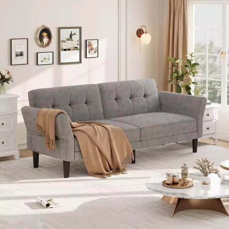 Sofá Cama Futón 89, Sofá Cama Convertible con Respaldo y Reposabrazos Ajustables, Sofá Cama Moderno para Sala de Estar, Dormitorio, Apartamentos