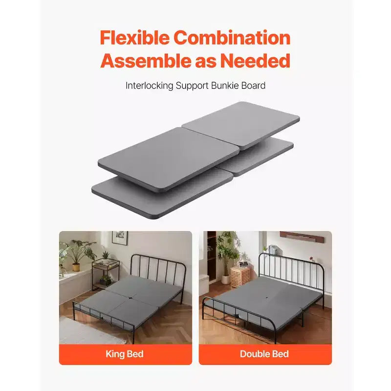 VEVOR Bunkie Board Tamaño Queen, Listones de Cama de 1.5 pulgadas con Tela Oxford 200D, Soporte de Colchón de Madera para Cama Tamaño Queen, 4 Piezas, Gris