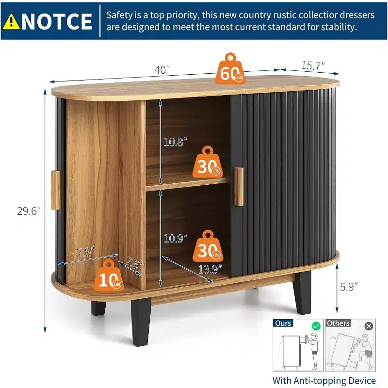 Aparador acanalado con puerta corredera, aparador moderno con estante ajustable para almacenamiento en múltiples habitaciones, diseño aerodinámico
