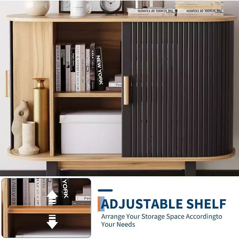 Aparador acanalado con puerta corredera, aparador moderno con estante ajustable para almacenamiento en múltiples habitaciones, diseño aerodinámico