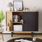 Aparador acanalado con puerta corredera, aparador moderno con estante ajustable para almacenamiento en múltiples habitaciones, diseño aerodinámico