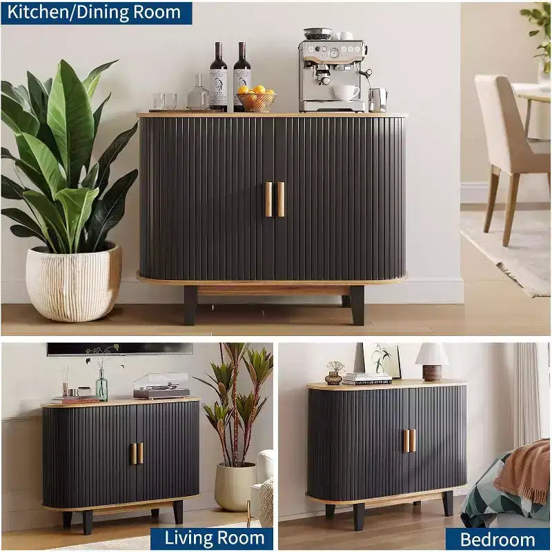 Aparador acanalado con puerta corredera, aparador moderno con estante ajustable para almacenamiento en múltiples habitaciones, diseño aerodinámico