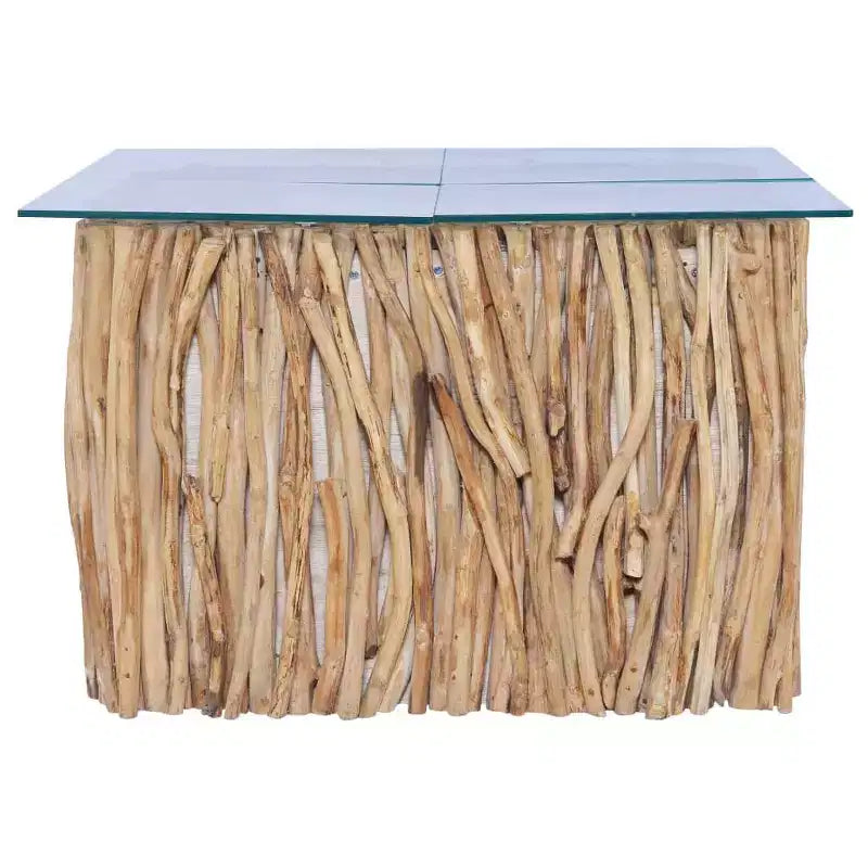 vidaXL Mesa de Centro Cuadrada de Madera Maciza de Teca Hecha a Mano con Tapa de Cristal, 66x66x40 cm Marrón