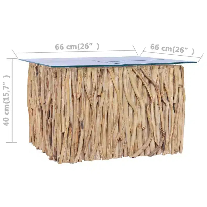 vidaXL Mesa de Centro Cuadrada de Madera Maciza de Teca Hecha a Mano con Tapa de Cristal, 66x66x40 cm Marrón
