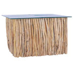 vidaXL Mesa de Centro Cuadrada de Madera Maciza de Teca Hecha a Mano con Tapa de Cristal, 66x66x40 cm Marrón