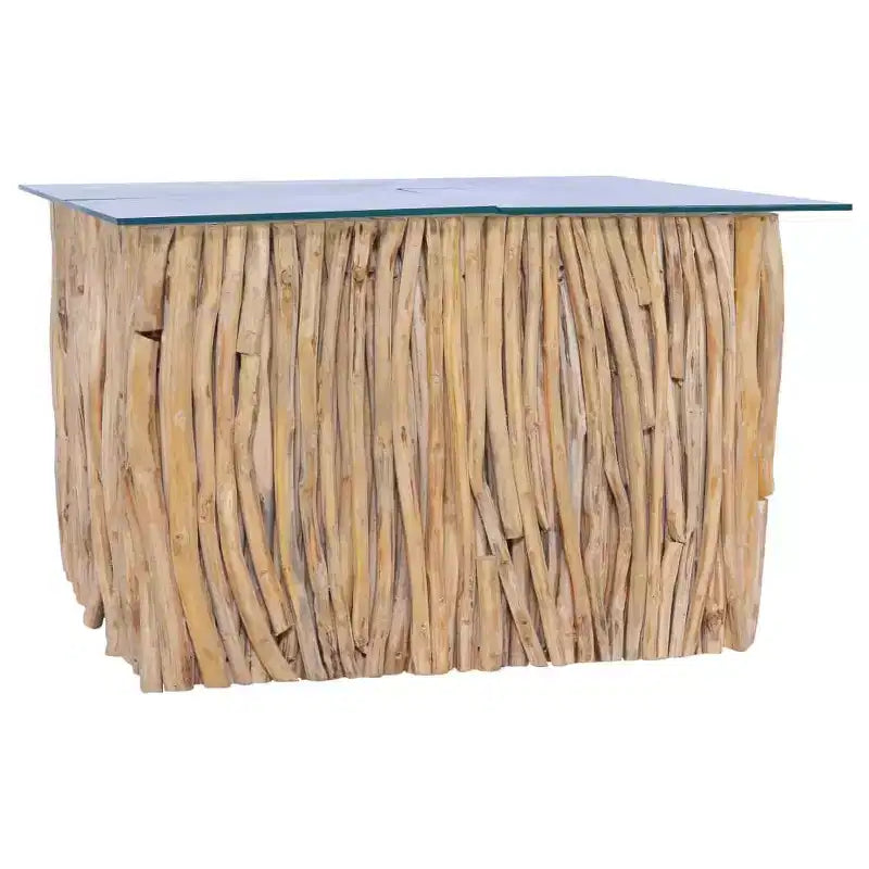 vidaXL Mesa de Centro Cuadrada de Madera Maciza de Teca Hecha a Mano con Tapa de Cristal, 66x66x40 cm Marrón