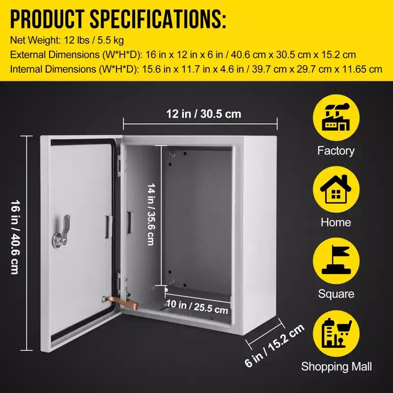 Caja Eléctrica de Acero Impermeable COZONY NEMA 4X, IP66 a prueba de polvo, Caja de Conexiones Eléctricas para Exterior/Interior, Caja de Conexiones con Cerradura