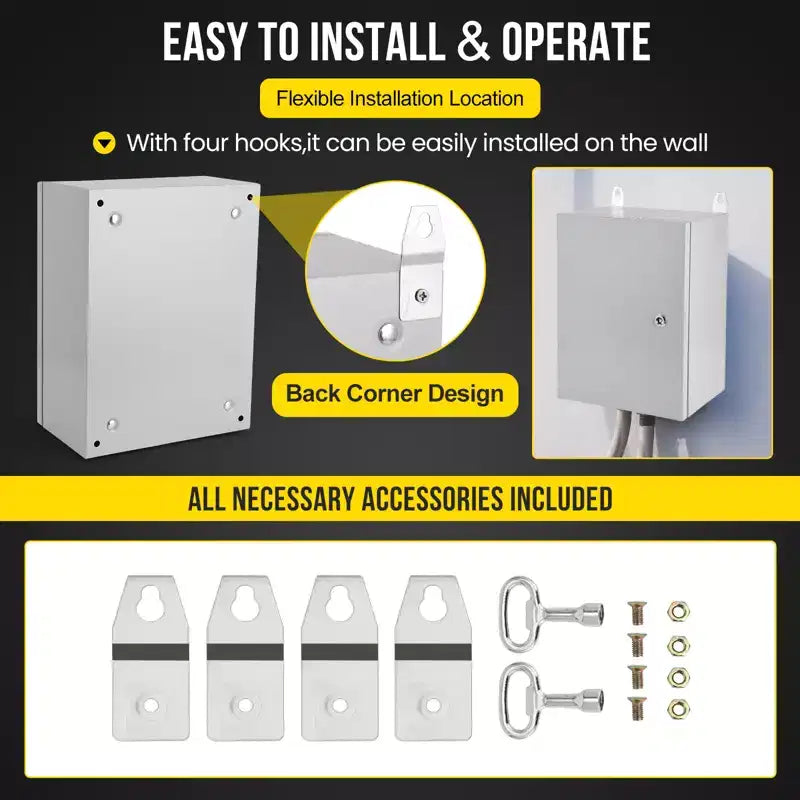 Caja Eléctrica de Acero Impermeable COZONY NEMA 4X, IP66 a prueba de polvo, Caja de Conexiones Eléctricas para Exterior/Interior, Caja de Conexiones con Cerradura