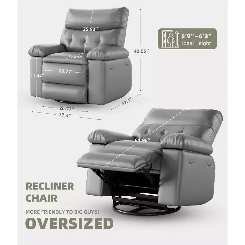 27 Sillón reclinable grande, mecedora giratoria 360 con calor y masaje (para sala de estar/dormitorio/cuarto de bebé)