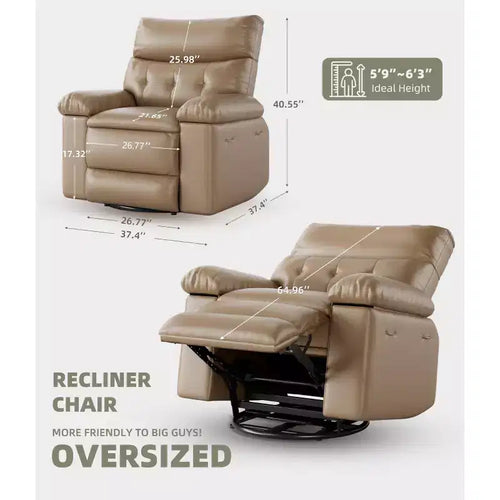 27 Sillón reclinable grande, mecedora giratoria 360 con calor y masaje (para sala de estar/dormitorio/cuarto de bebé)
