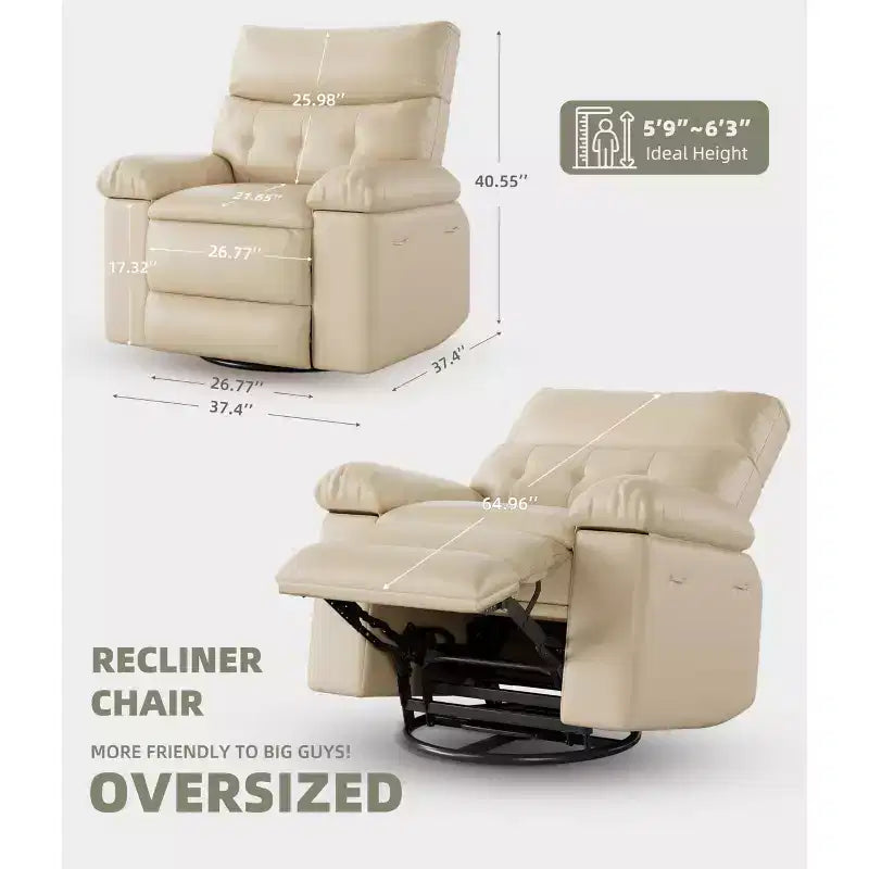 27 Sillón reclinable grande, mecedora giratoria 360 con calor y masaje (para sala de estar/dormitorio/cuarto de bebé)