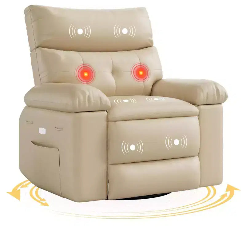 27 Sillón reclinable grande, mecedora giratoria 360 con calor y masaje (para sala de estar/dormitorio/cuarto de bebé)
