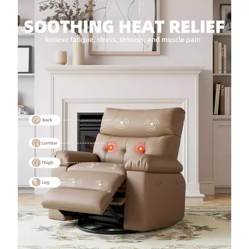 27 Sillón reclinable grande, mecedora giratoria 360 con calor y masaje (para sala de estar/dormitorio/cuarto de bebé)