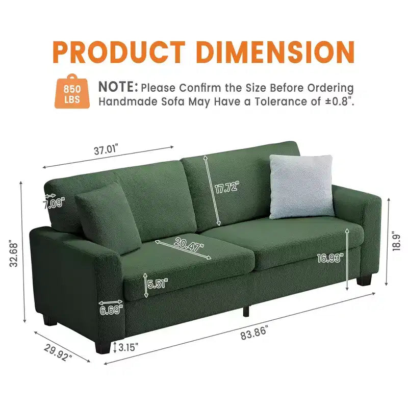 83 Sofá para sala de estar, cómodo sofá con asiento profundo, sofá moderno con reposabrazos anchos, funda extraíble, sofá de 3 plazas de forro polar tipo oso de peluche para dormitorio