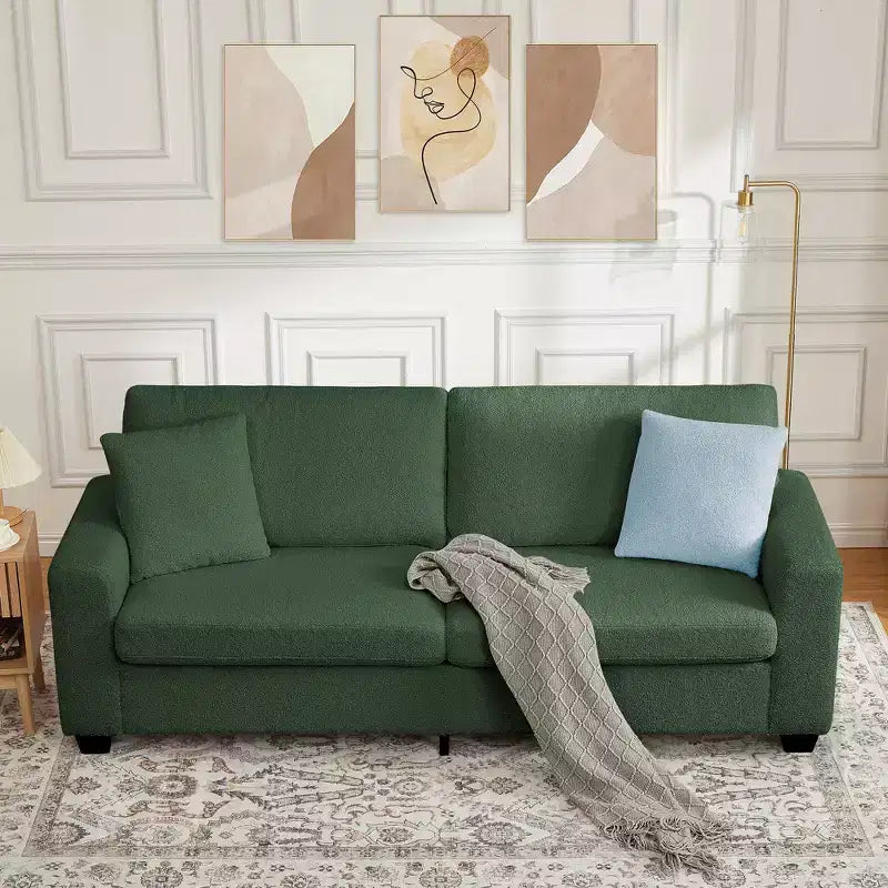 83 Sofá para sala de estar, cómodo sofá con asiento profundo, sofá moderno con reposabrazos anchos, funda extraíble, sofá de 3 plazas de forro polar tipo oso de peluche para dormitorio