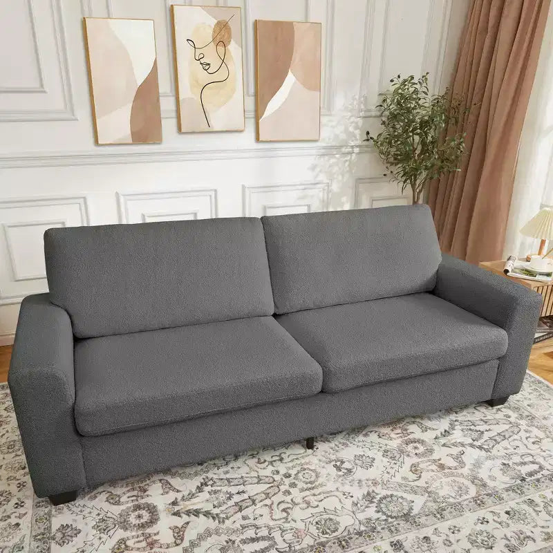 83 Sofá para sala de estar, cómodo sofá con asiento profundo, sofá moderno con reposabrazos anchos, funda extraíble, sofá de 3 plazas de forro polar tipo oso de peluche para dormitorio